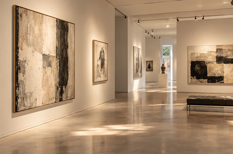 Minimalist contemporary art gallery interior